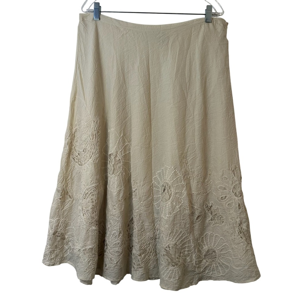 Chico's Beige Embroidered Midi Skirt